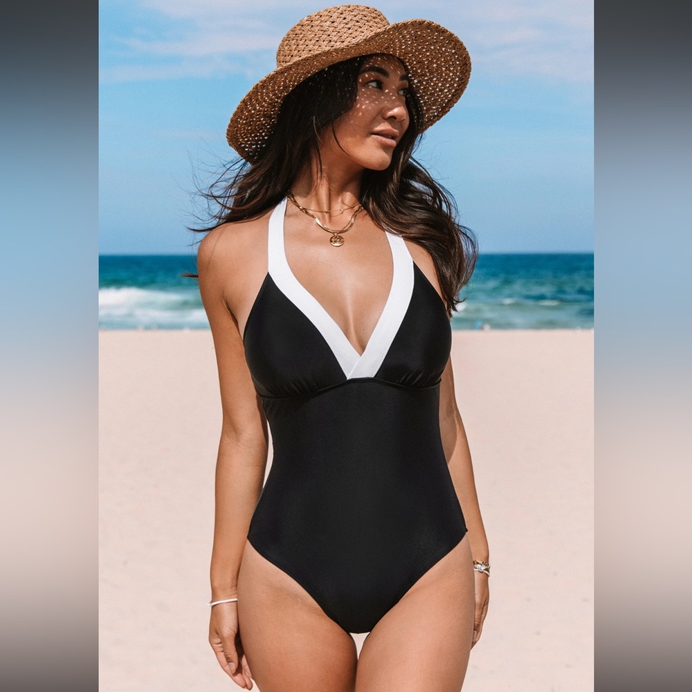 Cupshe Black and White Halter One Piece